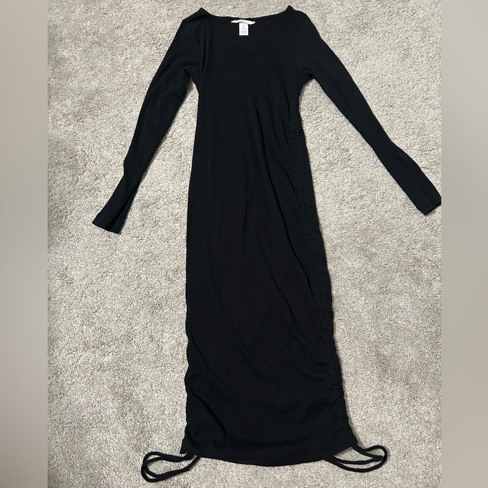 Maternity Black Ruched Long Sleeve Dress